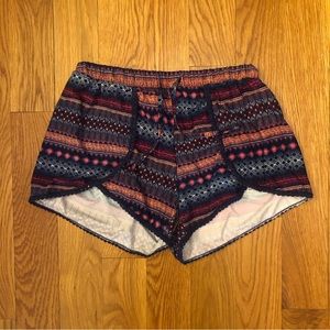 Young USA Tribal Blue Pink Crochet Adjustable Elastic Waist Shorts XS S